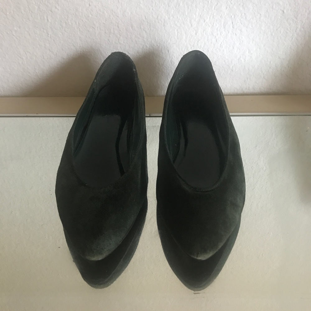 Lion forest green genuine leather suede flats